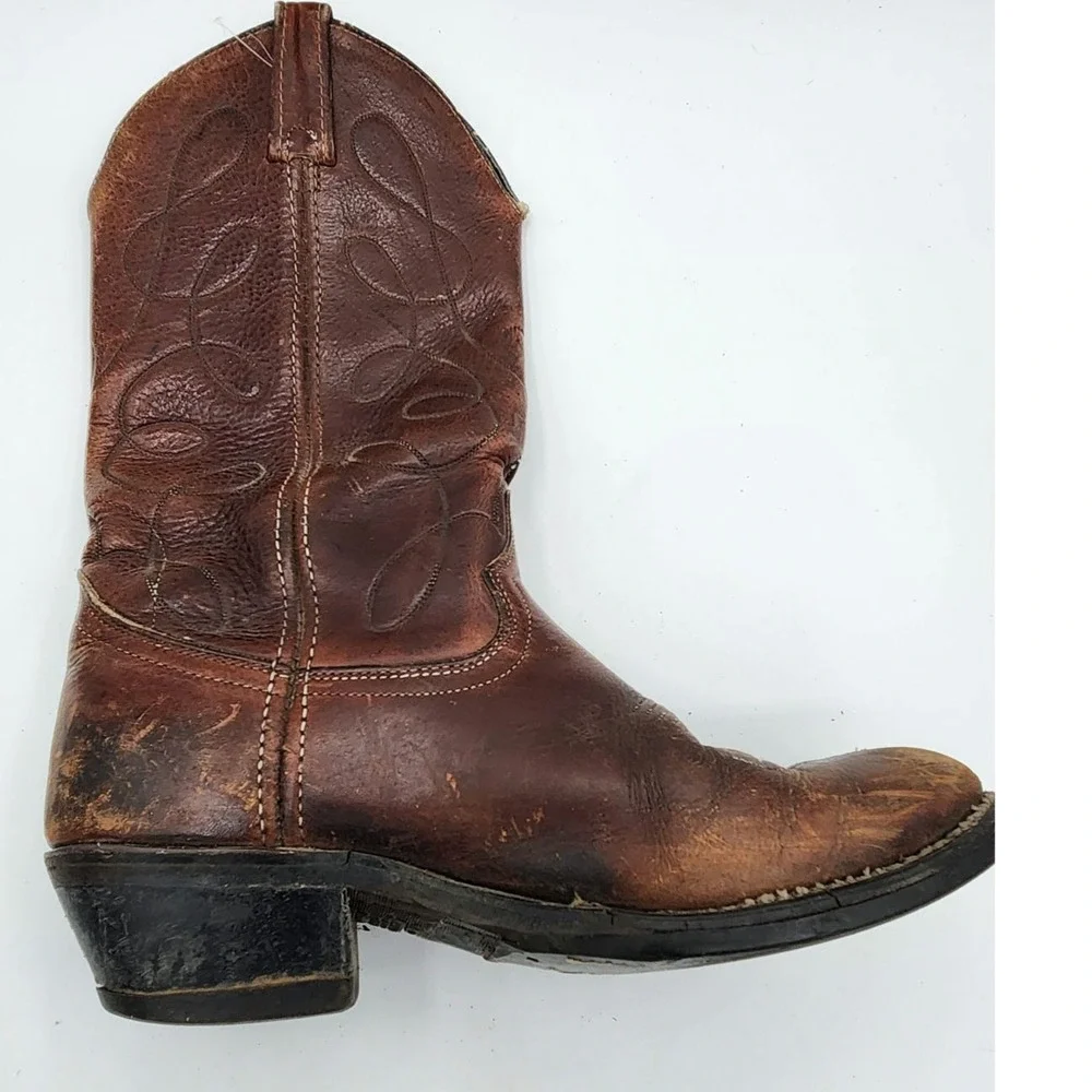 Vintage Brown Leather Cowboy Boots Western Boots Decorative‎ Stitching